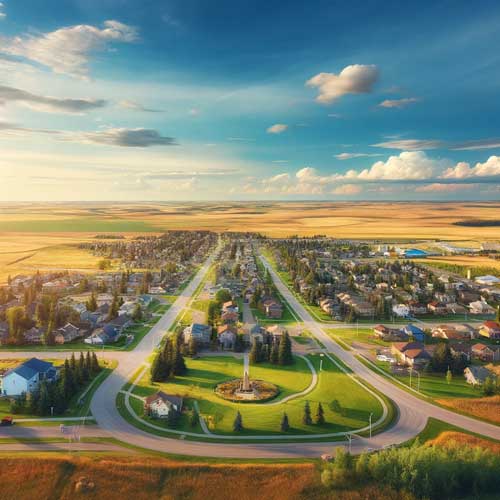 A-scenic-and-inviting-view-of-Langdon,-Alberta,-depicting-its-growing-community-and-tranquil-rural-setting
