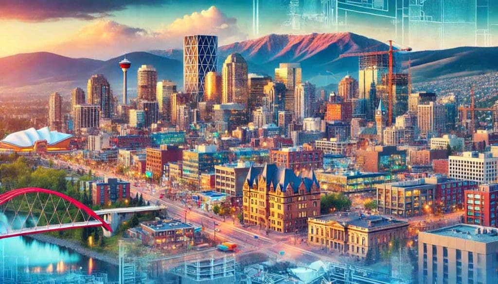 A vibrant cityscape of Calgary with a mix of historical and modern architecture - Navigating Historical Ups and Downs: The Evolution of the Calgary Real Estate Market A-vibrant-cityscape-of-Calgary-with-a-mix-of-historical-and-modern-architecture