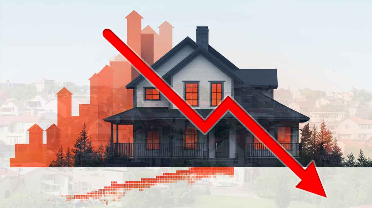 a house with a red price drop arrow