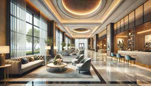 The-interior-of-a-modern-hotel-lobby