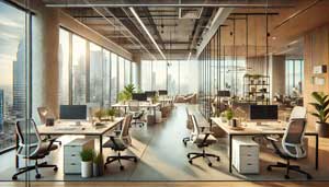 an office room with many computers and desks