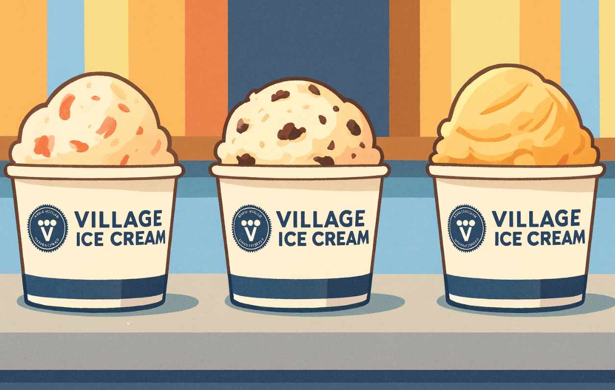 a row of ice cream cups